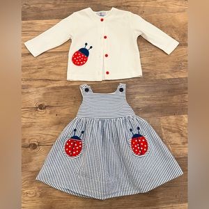Florence Eiseman Girl’s Striped Ladybug Dress 12 months/Cardigan size 18 Months